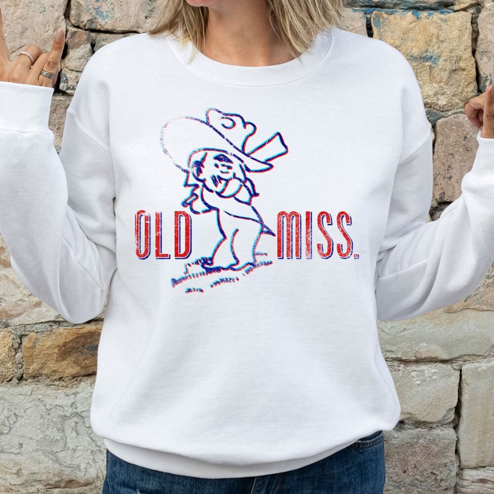 Ole Miss Rebel Retro Col Reb Univ of Mississippi crewneck sweatshirt White